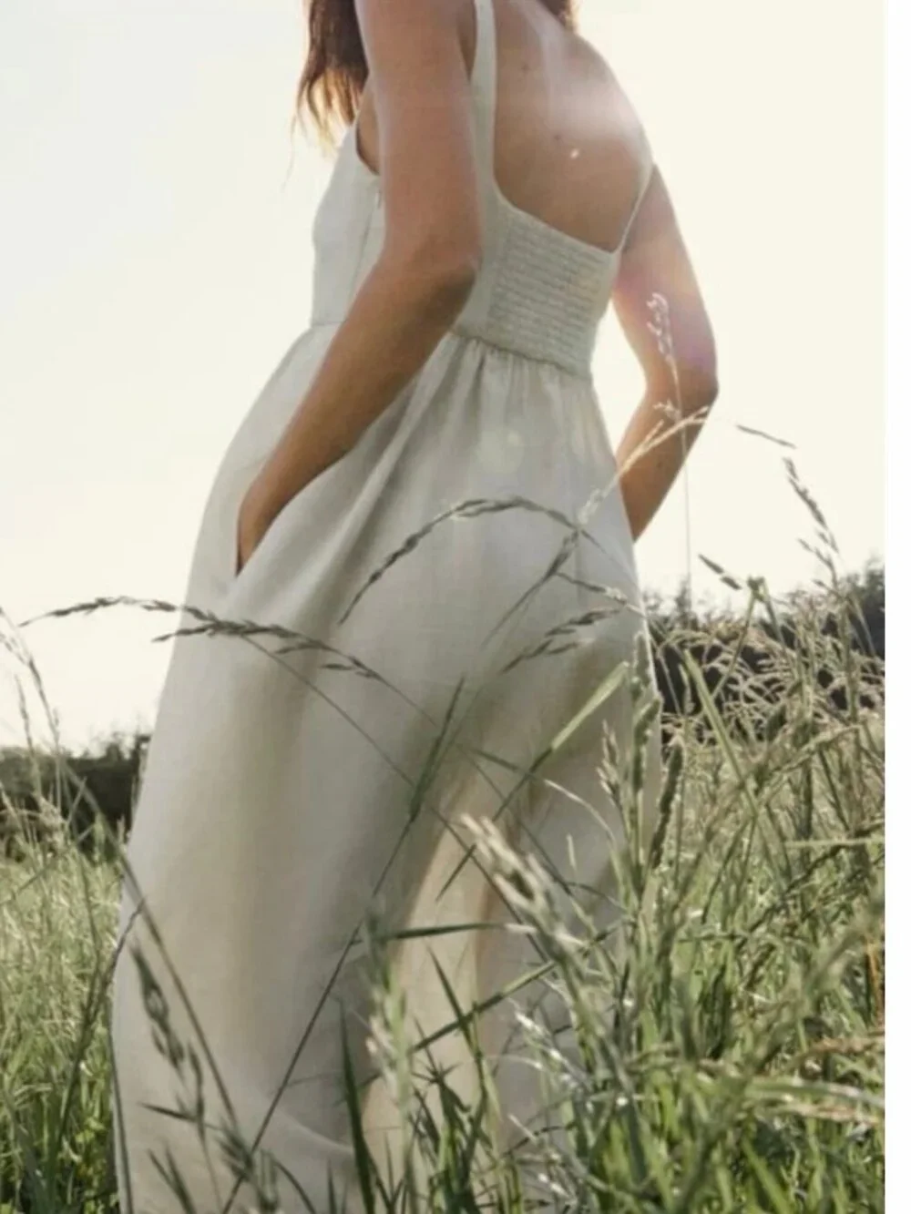 Zara Linen Cream Ivory Midi Dress Size XS Beige Minimalist Slip Sundress - Picture 2 of 10